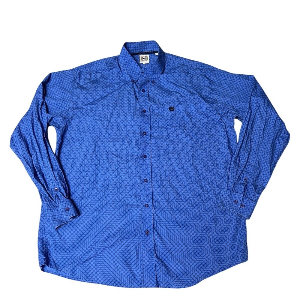 Cinch Men's L Blue Black Geometric Button Down Shirt Western Long Sleeve Cotton